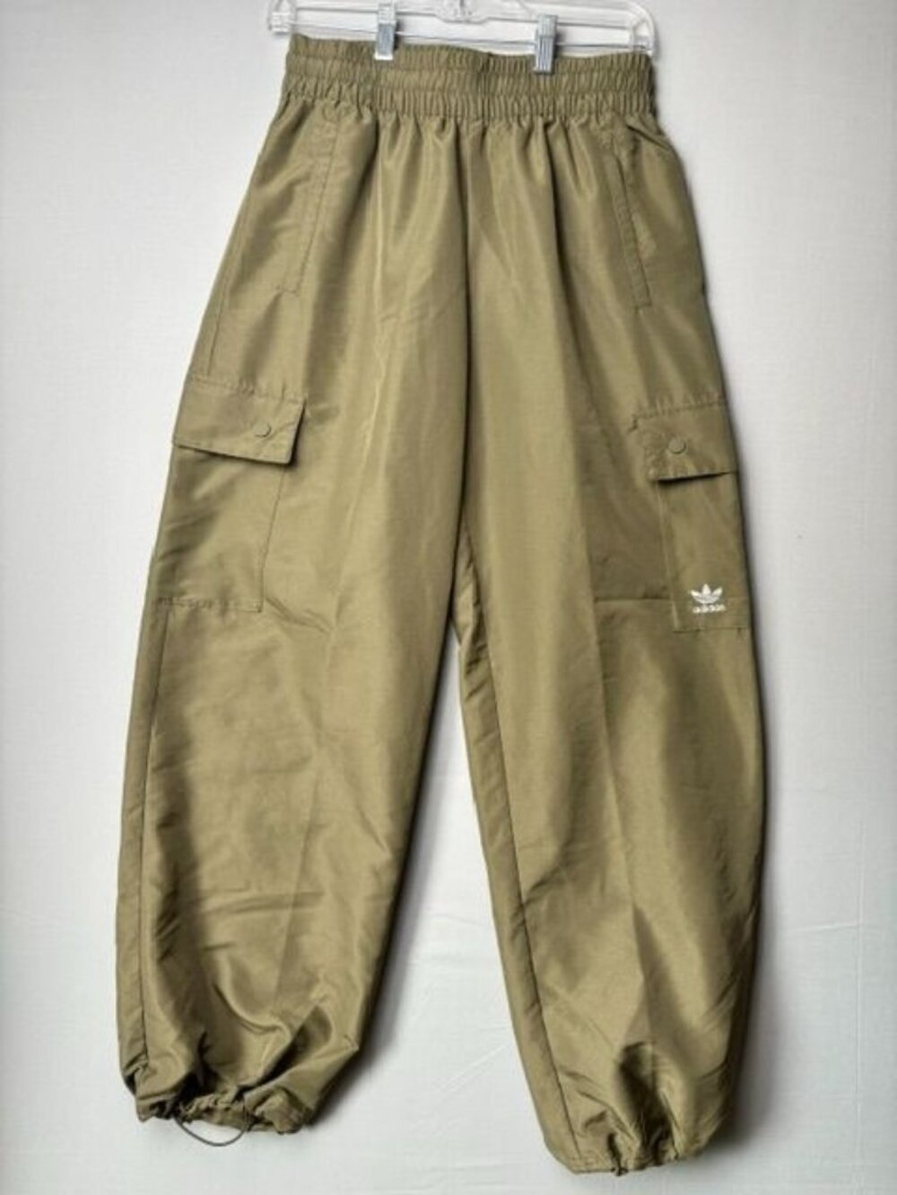 Adidas Originals Women's S Olive Cargo Parachute Pants Baggy Utility Drawstring